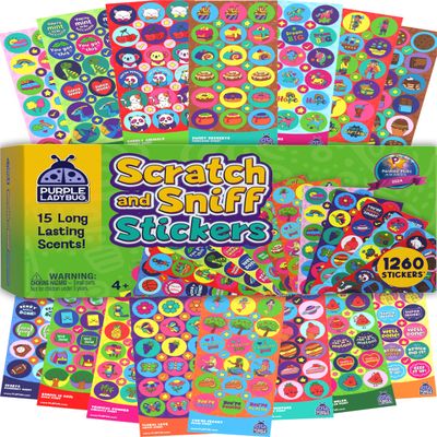 Purple Ladybug 1260 Variety Scratch and Sniff Stickers - 15 Unique Scents - Fun and Motivational Rewards for Kids and Teachers Must Haves, Smelly Sticker for Classroom, & Back to School Gift