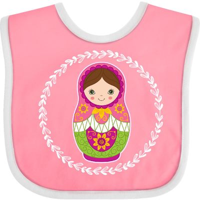 inktastic Matryoshka Russian Cute Pink Nesting Doll Baby Bib Pink and White 33cac