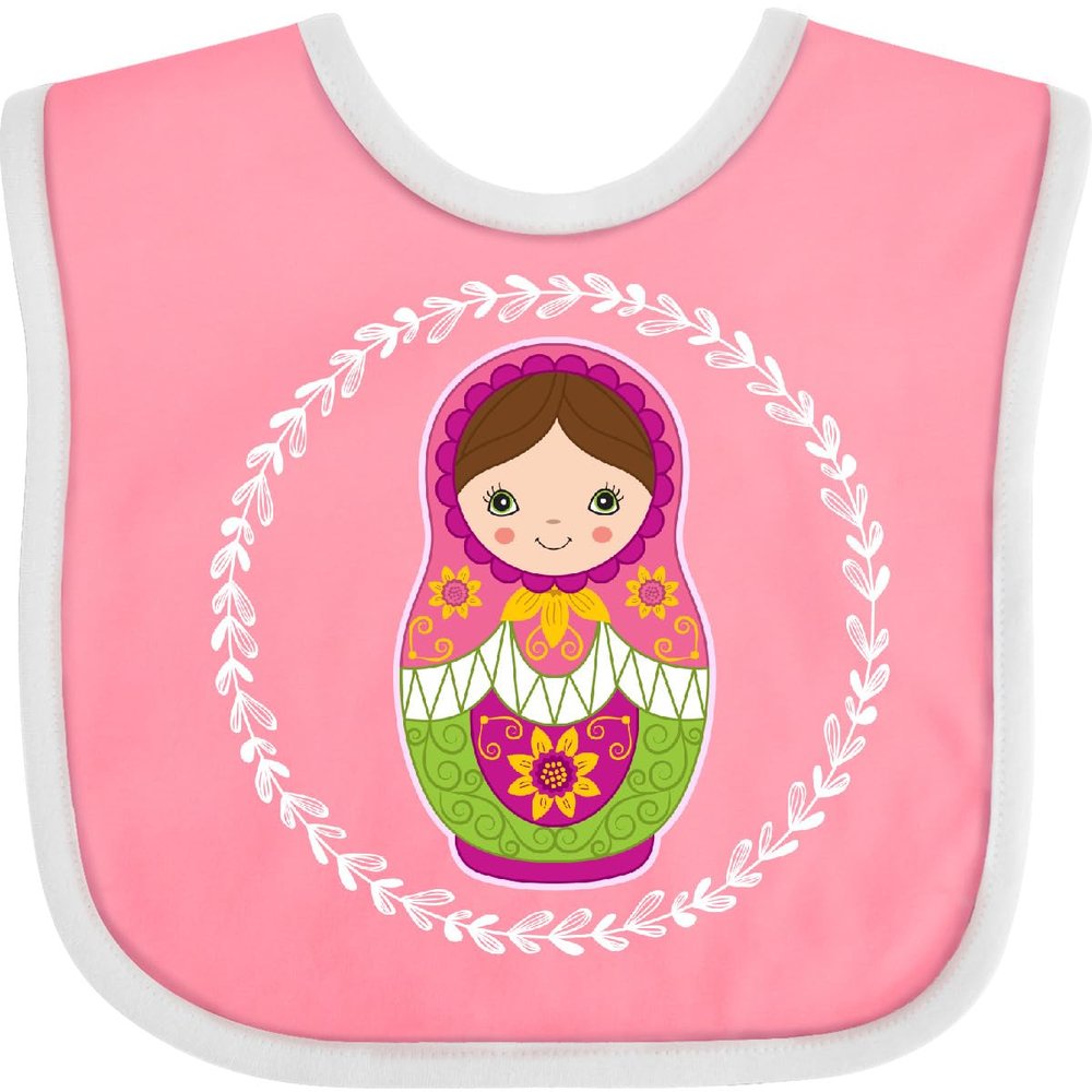 inktastic Matryoshka Russian Cute Pink Nesting Doll Baby Bib Pink and White 33cac