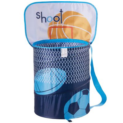 AO BLARE 14X19Inch Basketball Hoop Toy Bucket Laundry Basket Clothes Hamper Toys Basket Storage Bucket Folding Cylinder Laundry Basket Toy Box Organizer Storage Bag