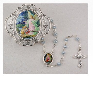 Guardian Angel Blue Rosary with Box-- Gift Box Included