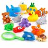 15 PCS Ocean Animals Rubber Bath Toy Water Squirters with Floating Bathtub Squeeze and Play Soft Sea Creatures anf Fishing Net for Baby, Toddlers and Kids view 1