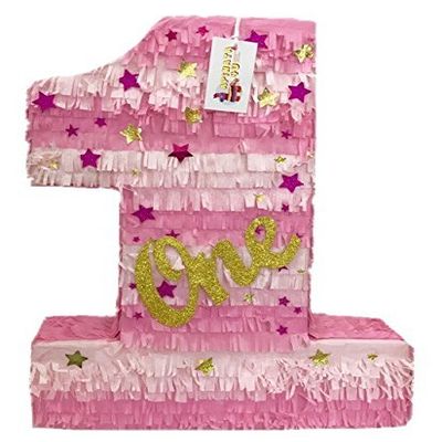 APINATA4U 20" Tall Pink & Gold Number One with Stars Twinkle Twinkle First Birthday Party Supplies