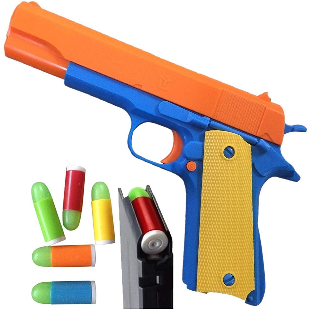 Toshi Station Toy Gun - Soft Dart Blaster with 20 Soft Darts and 2 Dart Holders  Slide Action with Safety Orange  Roleplay Accessory for Kids Age 6+