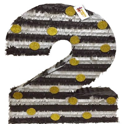 20" Black White & Gold Number Two Pinata Second Birthday Party Supplies 2nd
