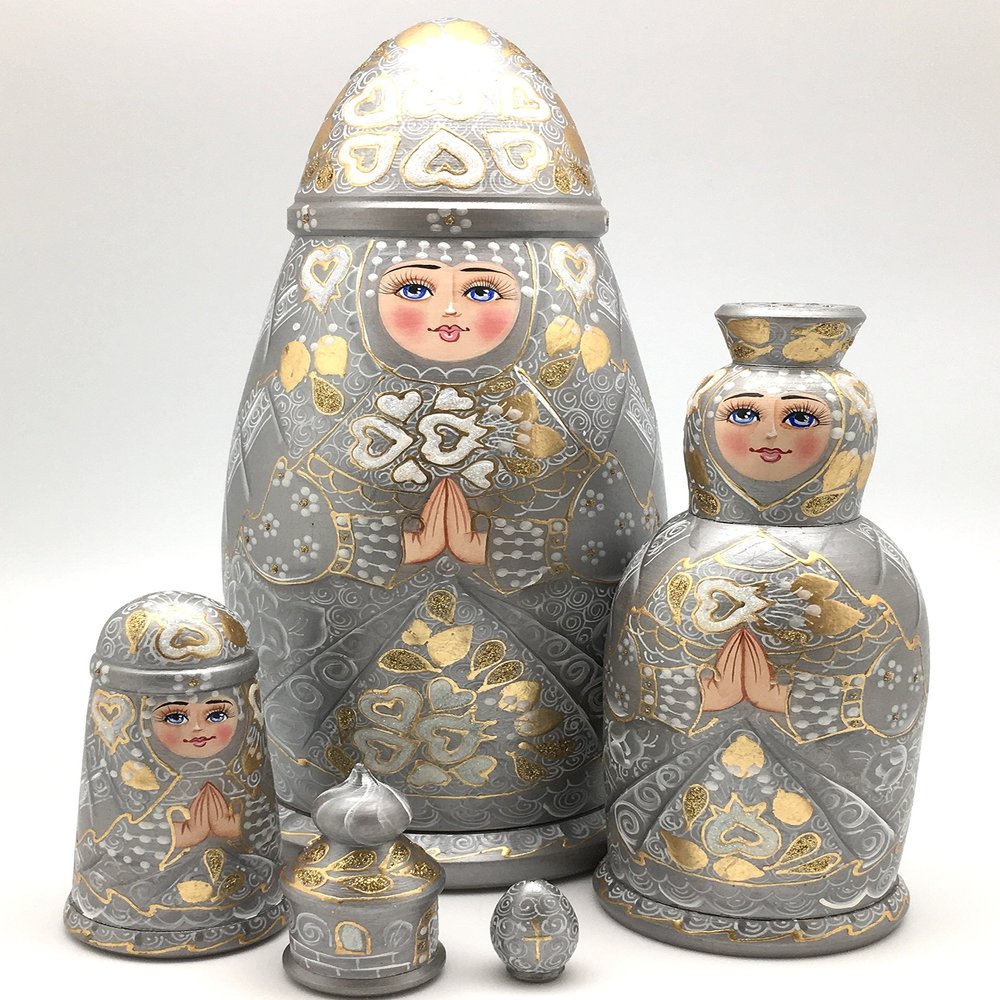 BuyRussianGifts Unique Shape Russian Nesting Doll Princess Hand Painted 5 Piece Doll
