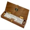 Alex Cramer Le Club' Luxury Domino Set with Handcrafted Walnut Case and Cribbage/Counter Top - Tournament Quality 28 Indestructible (Double 6 Domino Set with Brass Plate) view 1