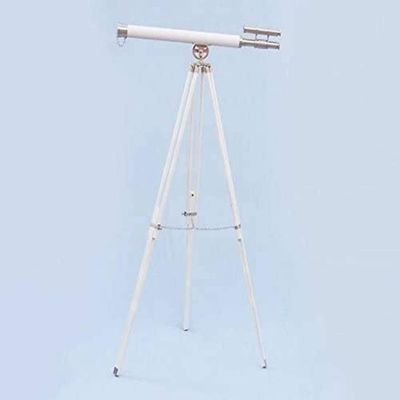 Nautical Floor Standing Nickel with White Leather Griffith Astro Telescope 55" Rustic Vintage Home Decor Gifts