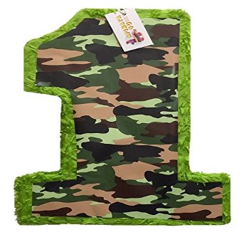 APINATA4U 20" Tall Green Camouflage Number One Pinata Woodland Theme