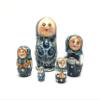 Traditional Blue Flowers White Russian Nesting Doll Hand Carved Hand Painted 5 Piece Doll Set / 5" Tall view 2