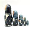 Traditional Blue Flowers White Russian Nesting Doll Hand Carved Hand Painted 5 Piece Doll Set / 5" Tall view 3