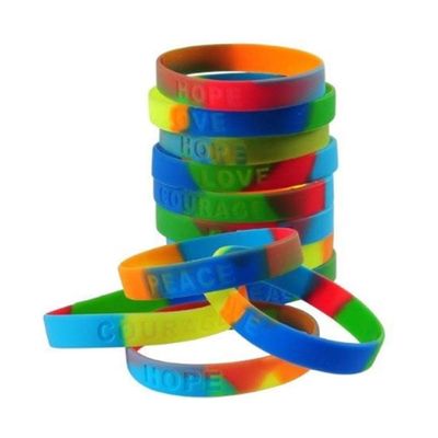 Assorted Sayings Rainbow Stretchy Rubber Band Bracelets (12)