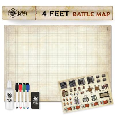 Melee Mats DND Map Starter Set - 35 x 48", Wet & Dry Erase Battle Terrain Grid for Dungeons and Dragons - Ultimate Tabletop Gaming Experience with Accessories