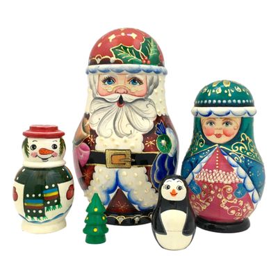BuyRussianGifts Santa with Toys Stacking Russian Nesting Dolls Hand Painted 5 Piece Set