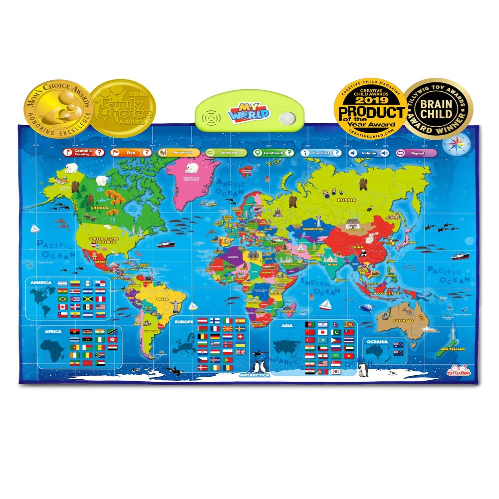 BEST LEARNING i-Poster My World  Interactive Talking World Map for Kids Ages 5-12 to Learn Countries, Flags, and Fun Facts About Our Planet