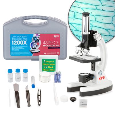 AmScope 120X-1200X Kids Beginner Microscope Kit - Includes IQCrew Science Microscope Accessory Kit