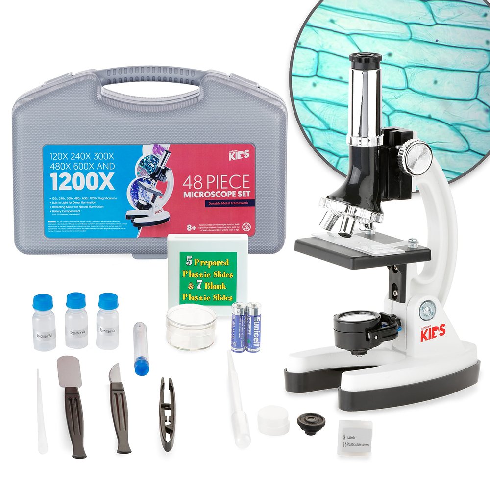 AmScope 120X-1200X Kids Beginner Microscope Kit - Includes IQCrew Science Microscope Accessory Kit