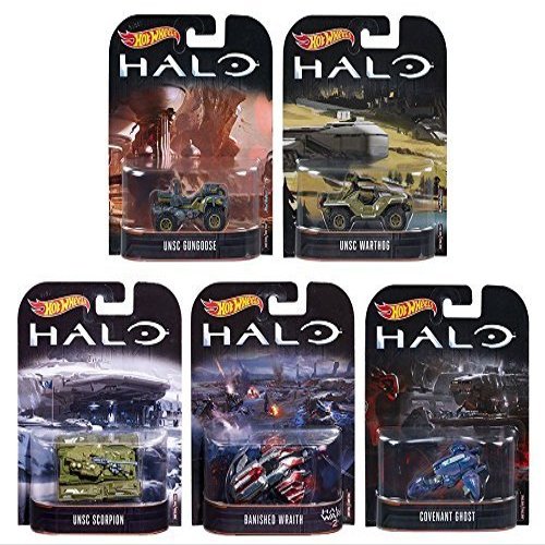 2017 Hot Wheels Retro Entertainment HALO - UNSC Scorpion, UNSC Warthhog, UNSC Gungoose, Banished Wraith, Covenant Ghost - Complete Set of 5!