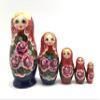 Russian Beauty with Rose Nesting Dolls 5 Pieces Set Hand Carved Hand Painted Babushka Doll view 3