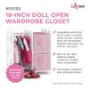 Emily Rose 18 Inch Doll Wardrobe Closet Organizer - Open Storage Armoire with Clothes Hangers & Bins - Wooden Furniture for American Girl Dolls - Floral Design view 3