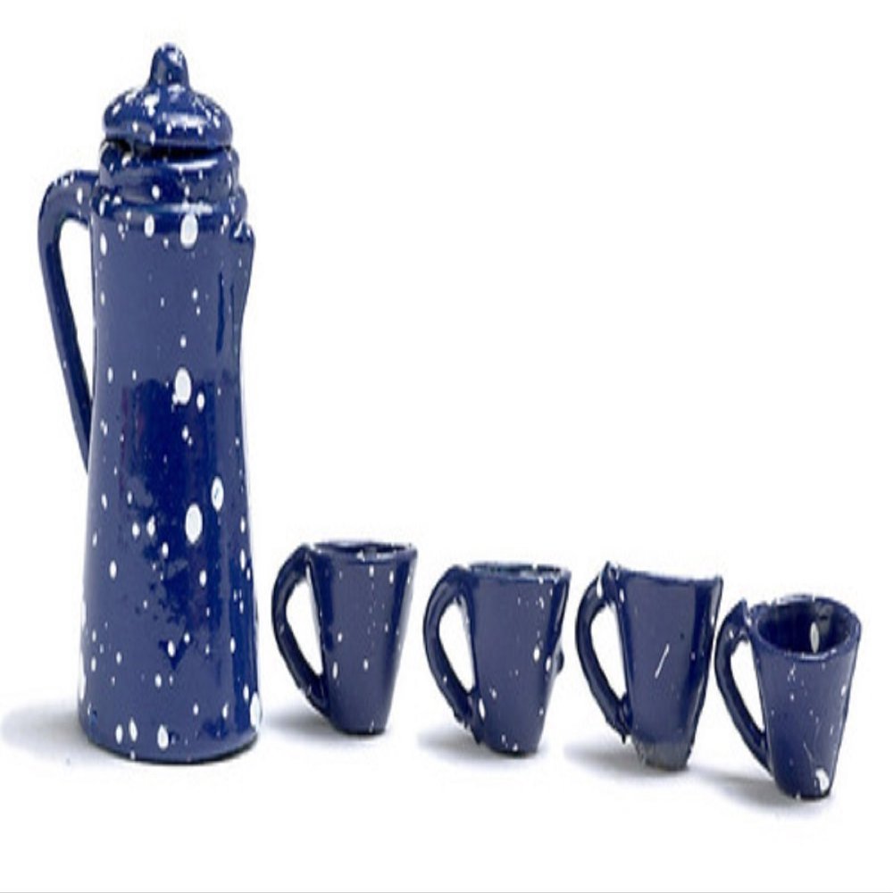 1:12 Scale 5 Pc Blue Spatter Coffee SET #D2789