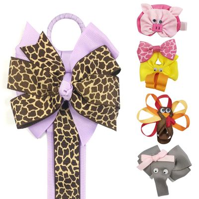 Allydrew Duck, Turkey, Elephant, Pig Ribbon Sculpture Hair Clips with Leopard Hair Bows & Hair Clips Organizer, Purple