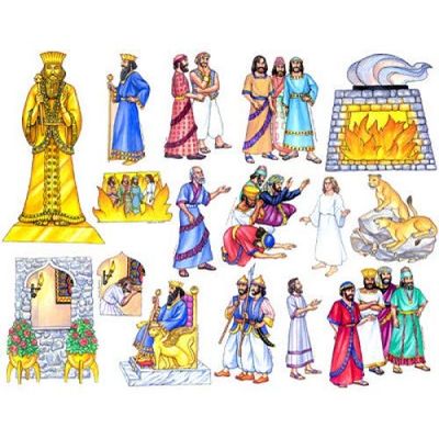 Daniel & The Lion's Den Toggle Size Felt Figures for Bible Flannel Board Stories- Precut + Lesson Guide/Activity Page & Story of Shadrach Meshach Abendego