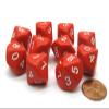 10 Piece Set of 10-Sided D10 Polyhedral Dice - Red with White Numbers view 1