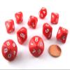 10 Piece Set of 10-Sided D10 Polyhedral Dice - Red with White Numbers view 2