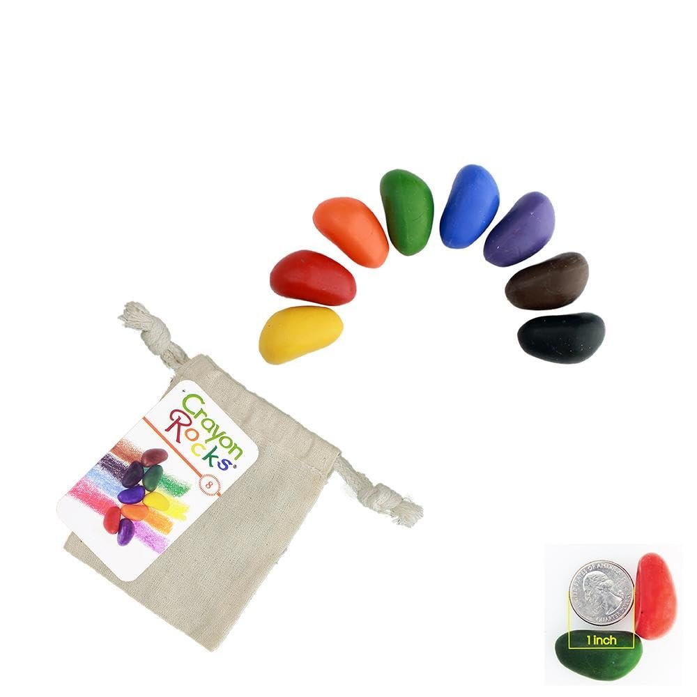 Crayon Rocks, Crayons in a Rock Shape, 8 Count, Tripod Grip Made For Handwriting Development in Kids and Toddlers, Fun & Educational, Creative Activity, Comes With a Muslin Bag - 8 Colors