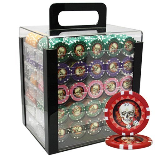 New 1000pcs 13.5g Skull Poker Chips Set Acrylic Case Custom Build