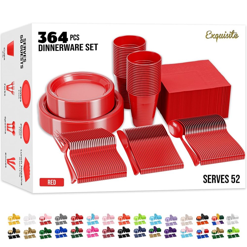 Exquisite 350 Pcs Red Plates and Napkins Party Supplies Plate Sets