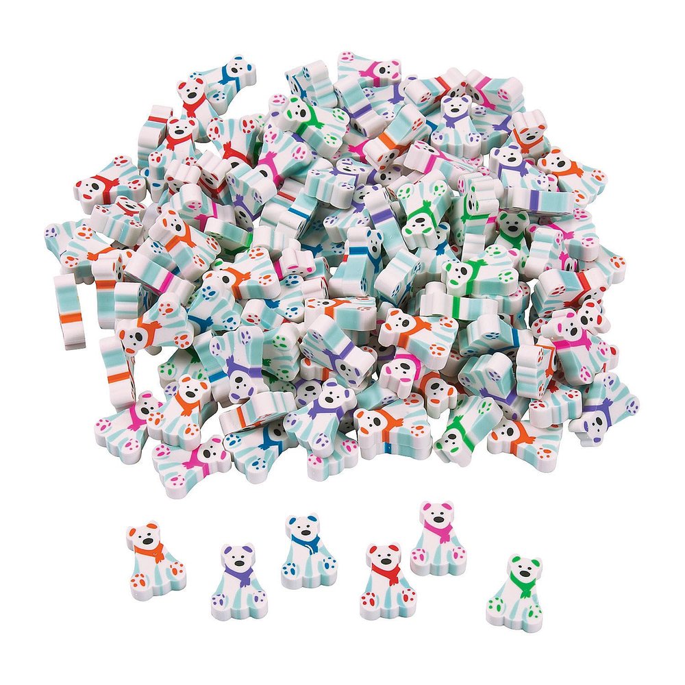 Cute Mini Polar Bear Erasers by Fun Express - Variety of Colors - Erasers - Winter - 144 Pieces