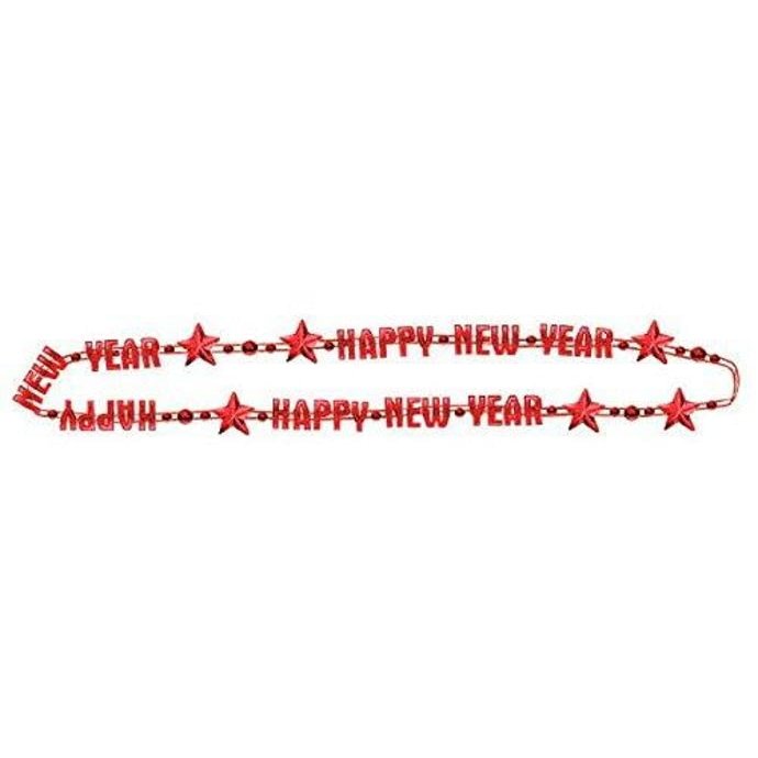 Amscan 39856.4"Happy New Year" Red Bead Necklace, 1ct