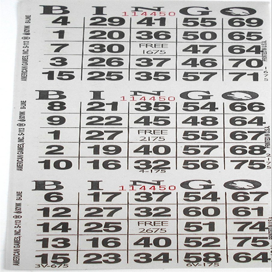 American Games 3 on White Bingo Paper Cards - 1000 Sheets - 3000 Cards
