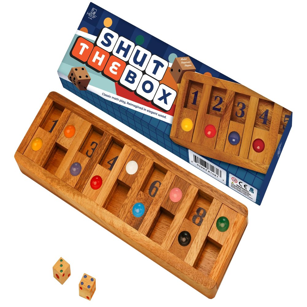 BSIRI Shut The Box Board Games with Math Lover Player Wooden Box of Brain Teaser Puzzles to Get Fun on Game Adults and Seniors