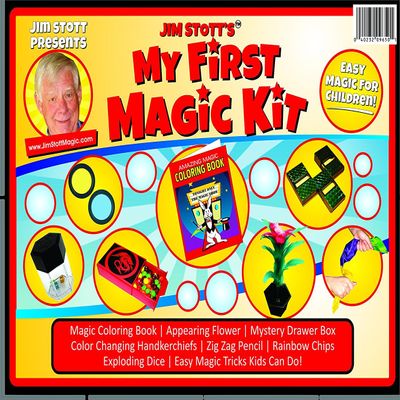 Jim Stotts 'My First Magic Kit' for Kids, Magic Tricks Set for Girls and Boys, Appearing Flower, Magic Coloring Book, Color Changing Handkerchiefs, Exploding Dice, and More