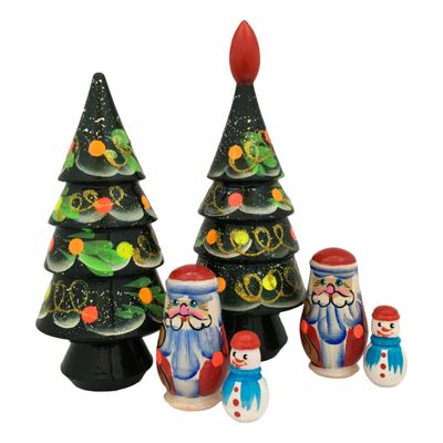 BuyRussianGifts Lot of 2 Sets Nesting Stacking Wooden Dolls Christmas Tree Santa Snowman 4.5 inch Tall Hand Painted Matryoshka Babushka Russian Ethnic Art/Each Set Contains 3 Dolls