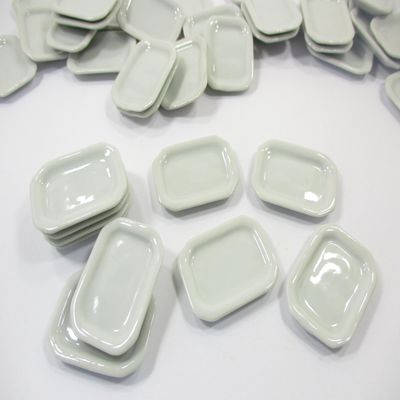 10 White Rectangle Octagonal Plate Dish 25x35 Dollhouse Miniature Ceramic 11955