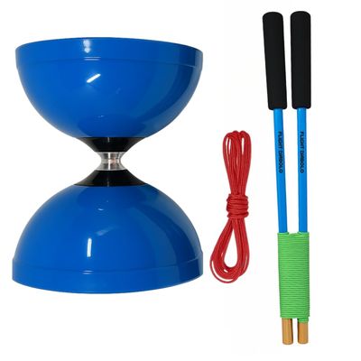 Flight Pro Diabolo Chinese Yoyo Skill Toy Triple Bearing Toy, with Carbon Fiber Sticks, Extra String & Net Bag - Medium Size 5 Blue