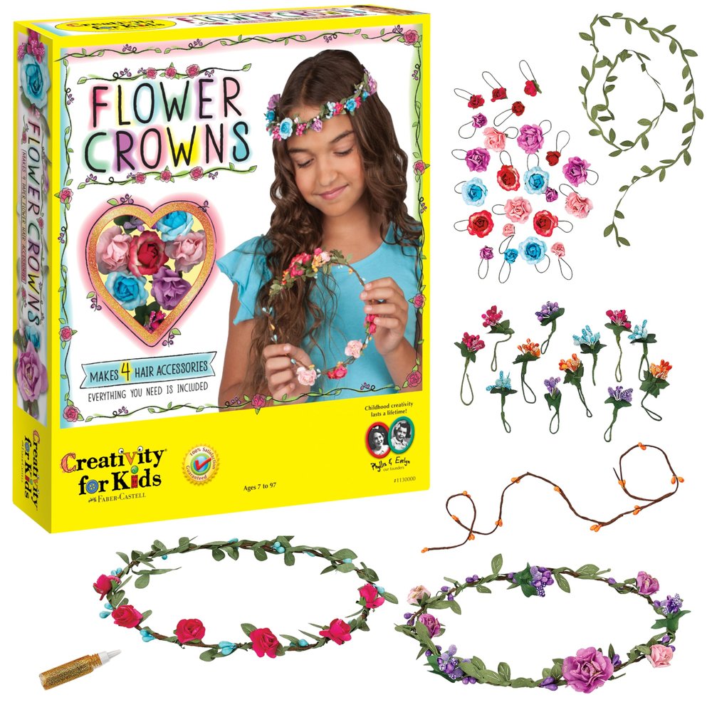 Creativity for Kids Flower Crowns Craft Kit - Create 4 Hair Accessories (Ages 7+)
