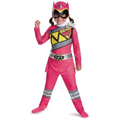Pink Power Rangers Costume for Toddlers. Official Licensed Pink Ranger Dino Charge Classic Power Ranger Suit with Mask for Girls, Medium (3T-4T)
