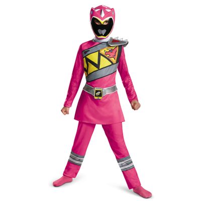 Pink Power Rangers Costume for Kids. Official Licensed Pink Ranger Dino Charge Classic Power Ranger Suit with Mask for Girls, Medium (7-8)