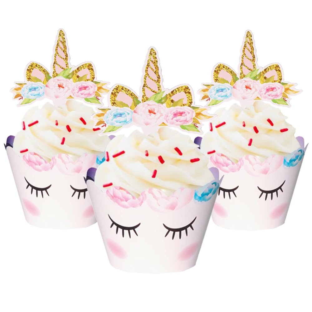 80 Pieces Unicorn Cupcake Toppers and Wrappers Decorations Unicorn Cup Cake Liners Rainbow Birthday Party Supplies Used for decorating desserts at birthday parties