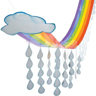 Fun Express 12 Ft. x 32" Rainbow Cloud & Raindrops Ceiling Hanging Decoration - 1 Piece - Great for Spring and Summer Classroom, Church and Party Decorations