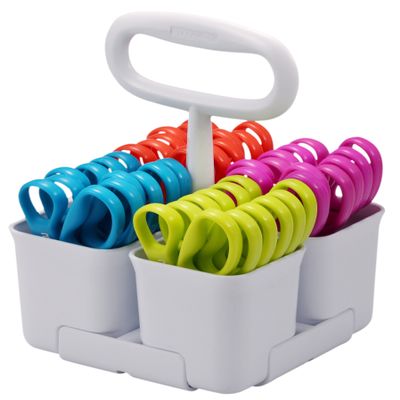 Stanley Removable 4 Cup Scissor Caddy and Minnow 5-Inch Pointed Tip Kids Scissors, 24 Pack (SCICAD-PT24)