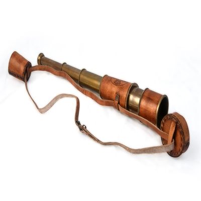 Antique Decor Spyglass, Pirate Telescope with Leather Case, Handheld Telescope for Adventure Enthusiasts, Monocular Nautical Decor for Gifting, Travellers, Kelvin & Hughes London, 16"