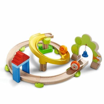 HABA Ball Run - Kullerbu Spiral Track, 26 Piece Wood & Plastic Marble Run Set with Wild Curves & Bell for Kids 2-6, STEM Toy Marble Maze Building Set