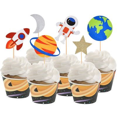 BCHOCKS 30pcs Outer Space Cupcake Toppers, Planet Party Supplies - Birthday Decorations, Rocket, Astronaut, Spaceship Themed Kids Children Party Supplies