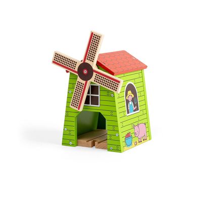 Bigjigs Rail Country Windmill Toy Train Tunnel - Bigjigs Train Accessories, Wooden Train Track Accessories, Windmill for Train Set, Trains for Kids